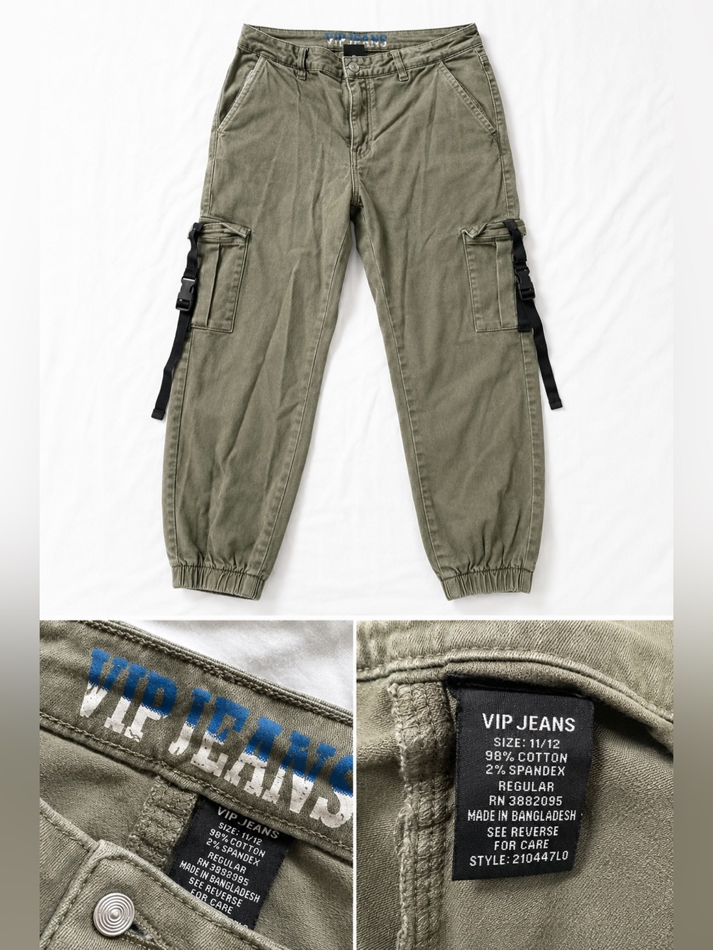 VIP Jeans Olive Green Cargo Jogger Pants Women’s Size 11/12